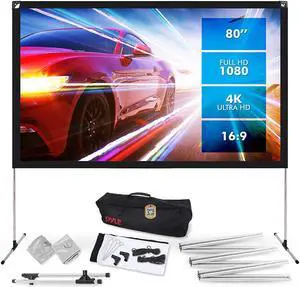 pyle projector screen with stand - 80" 16:9 hd 4k portable lightweight freestanding foldable indoor outdoor movie projection display with frame for home theater