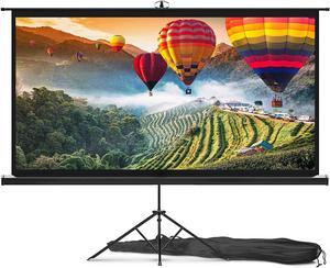 pyle projector screen with stand - 100-inch floor standing portable fold-out rollup matte for projection, includes tripod, great for indoor/outdoor presentation, quick assembly