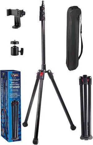 vidpro st-90 venturemaxx professional 90-inch adjustable stand - lightweight tripod compatible with cameras camcorders smartphones ring lights microphones & more includes ball head & clamp