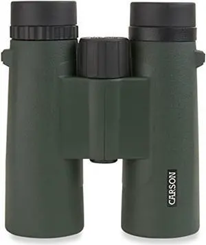 carson jr series 10x42mm full sized waterproof binoculars for bird watching, hunting, sight-seeing, surveillance, concerts, sporting events, safaris, camping, travel and outdoor adventures, green