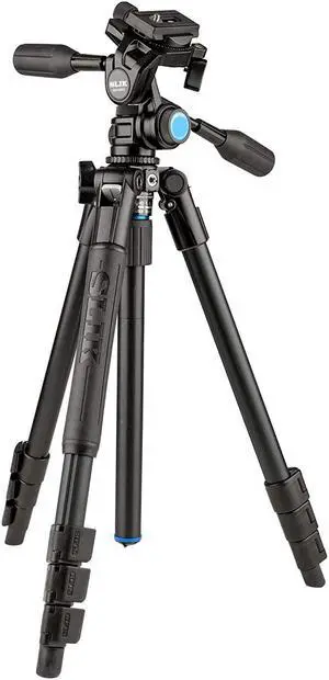 slik pro al-324-3wfc aluminum tripod kit with sh-747fc 3-way pan head w/friction control, black (613-374)