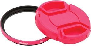 vivitar 55mm uv filter and snap-on lens cap - pink