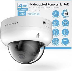 amcrest panoramic ip poe camera, 180 panoramic 4-megapixel poe ip dome camera, security outdoor camera, 50ft nightvision, ivs features and people counting, microsd recording, ip4m-pd183ew-ai white