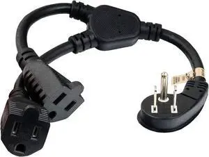 cable leader 14 inches ultra low profile power extension cord splitter cable 16 awg, 2 nema 5-15r to 1 nema 5-15p