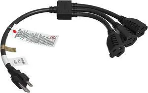 cable leader 3 outlet power extension splitter cord cable 5-15p to 5-15r x 3, 14 awg (1 pack, 1.5 ft)