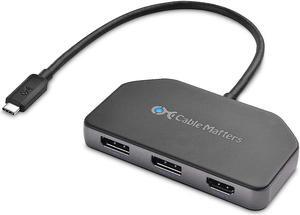 cable matters 4k triple display usb c hub with 2x displayport, 1x hdmi, and 100w charging for windows - displayport 1.4 and dsc 1.2 enabled for triple 4k 60hz display - not compatible with mac