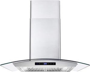 cosmo cos-668as750 30 in. wall mount range hood with 380 cfm, curved glass, ducted convertible ductless (additional filters needed, not included), 3 speeds, permanent filters in stainless steel