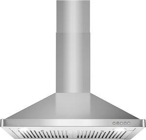 cosmo 63175 30 in. wall mount range hood with 380 cfm, ducted, 3-speed fan, permanent filters, led lights, chimney style over stove vent in stainless steel