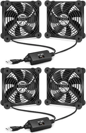 ipower quiet cooling fan 120mm dual usb case fan with speed controller for receiver dvr/playstation/xbox/computer cabinet cooling, 2 pack, black