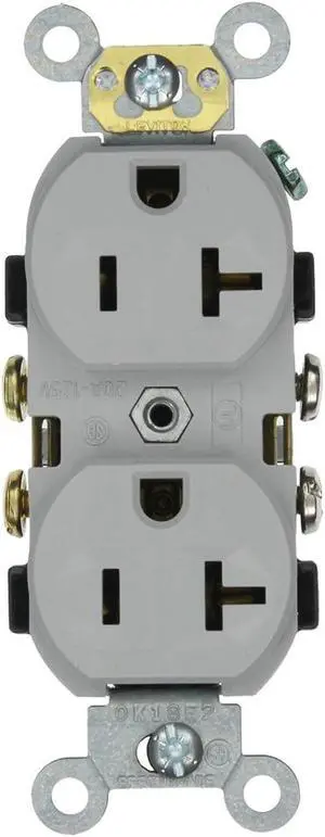 leviton cr20-gy 20-amp, 125-volt, narrow body duplex receptacle, straight blade, commercial grade, self grounding, gray
