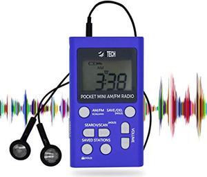 btech mpr-af1 am fm portable radio with two types of stereo headphones, clock, great reception and long battery life (blue)