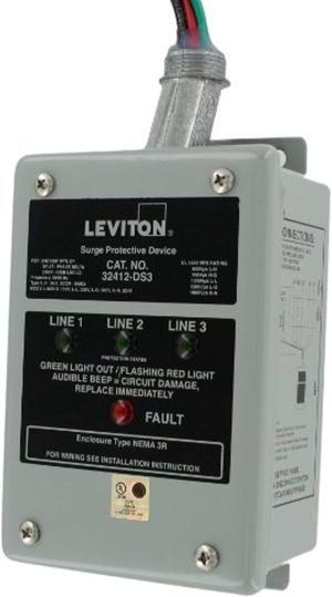leviton 32412-ds3 120/240/120 volt, hi-leg split phase delta panel protector, dhc and x10 compatible, 80ka max surge current