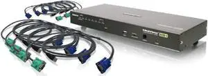 iogear 8-port usb ps/2 combo vga kvmp switch with usb kvm cables, gcs1808kitu