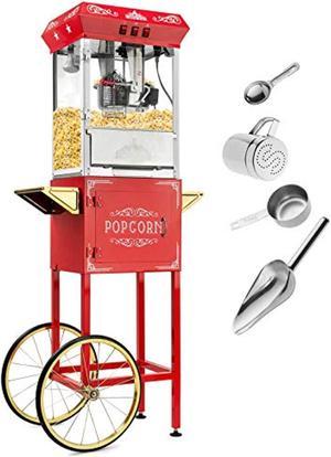 olde midway vintage style popcorn machine maker popper with cart and 10-ounce kettle - red