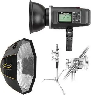 flashpoint xplor 600 hss r2 batterypowered monolight kit with cstand and ez lock 36" octabox bowens mount