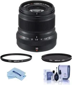 fujifilm xf 50mm (76mm) f/2 wr lens, black - bundle with hoya 46mm 10-layer hmc multi-coated uv filter, hoya 46mm hmc multi-coa