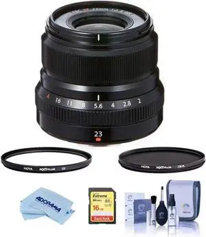 fujifilm xf 23mm (35mm) f/2r wr lens, black - bundle with hoya 43mm 10-layer hmc multi-coated uv filter, hoya 43mm hmc multi-co