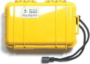 pelican 1040 yellow micro case with yellow lid and carabiner