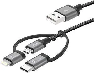 j5create 3-in-1 Charging Sync Cable Compatible with iPhone 12