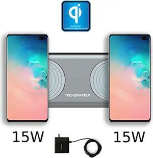 Techsmarter 15W Fast Charging Dual Wireless Charger Pad For iPhone 15, 14, 13, 12, 11, XS, XR, X Samsung Galaxy S23, S22, S21, S20, S10, AirPods, Note, LG ThinQ Techsmarter 15W Fast Charging Dual Wireless Charger Pad For iPhone 15, 14, 13, 12, 11, XS, XR, X Samsung Galaxy S23, S22, S21, S20, S10, AirPods, Note, LG ThinQ