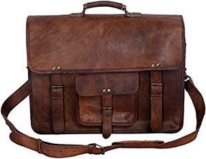 kpl 18 inch vintage men's brown handmade leather briefcase best laptop messenger bag satchel (18 inch)