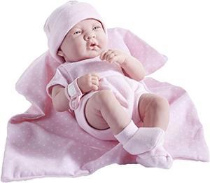 jc toys 18541 la newborn boutique 14 inch doll, 9 piece set, real girl in pink