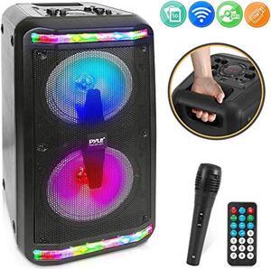 bluetooth speaker & microphone system - portable stereo karaoke speaker with wired mic, built-in led party lights, mp3/usb/micr