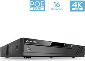 amcrest nv4116e-hs (16ch 720p/1080p/3mp/4mp/5mp/6mp/8mp/4k) network video recorder, 16ch (8-port poe) nvr - supports up to 16 x