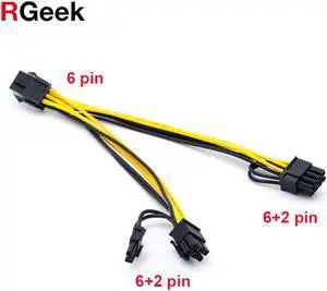 6Pin to Dual PCI-E PCIe 8Pin + 8Pin ( 6+2Pin ) Power Ribbon Cable Cord