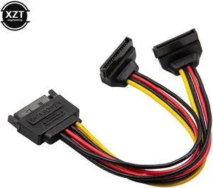 1PCS 90 degree SATA 15-Pin Male to 2 x 15P Female Y Splitter Adapter Power Cable High Quality