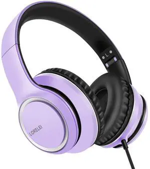 LORELEI X8 Over-Ear Wired Headphones with Microphone with 1.45m-Tangle-Free Nylon Line&3.5mm Plug,Lightweight Foldable & Portable Headphones for Smartphone,Tablet,Computer,Mp3/4(Dark Purple)