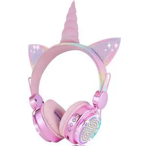 Kids Wireless Headphones for Girls Children Teens, LED Light Up Bluetooth Unicorn Headphones with Microphone for School/Xmas/Online Study/Unicorn Gifts (Pink Wireless) Kids Wireless Headphones for Girls Children Teens, LED Light Up Bluetooth Unicorn Headphones with Microphone for School/Xmas/Online Study/Unicorn Gifts (Pink Wireless)