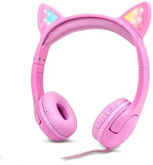 Kids Cat Ear Headphones, Girls Wired Headset, Audio Sharing Jack, Mic LED Light-Up kitty headphones; Fun design; Volume limited; Tangle-Free cord; Toddlers, preschools, airplane, classroom Kids Cat Ear Headphones, Girls Wired Headset, Audio Sharing Jack, Mic LED Light-Up kitty headphones; Fun design; Volume limited; Tangle-Free cord; Toddlers, preschools, airplane, classroom