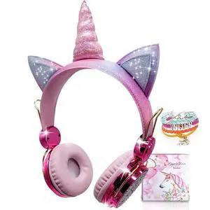 Sparkly Unicorn Kids Bluetooth Headphones, 85dB Volume Limit | Wireless headset with mic, 3.5mm wired mode, adjustable headband, fast charging, foldable design for school, tablet, travel Sparkly Unicorn Kids Bluetooth Headphones, 85dB Volume Limit | Wireless headset with mic, 3.5mm wired mode, adjustable headband, fast charging, foldable design for school, tablet, travel