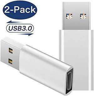 USB C to USB Adapter (2-Pack),USB Type C Female to USB 3.0 Male Adapter,Female USB-C to USB-A Male Adapter,Works with USB-C Charge Cable,Laptops and Wall Chargers with USB A Interface(Silver)