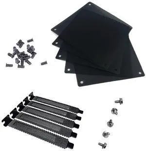 12mm PVC Computer PC Cooler Fan Filter Black Dustproof Case Cover Computer Mesh Pack of 5 + Black Hard Steel Dust Filter Blanking Plate PCI Slot Cover 5 Pcs with Screws.