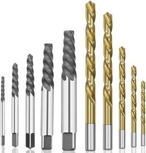 10Pcs Cobalt Left Hand Drill Bit Set + Broken Bolt Damaged Screw Extractor Set