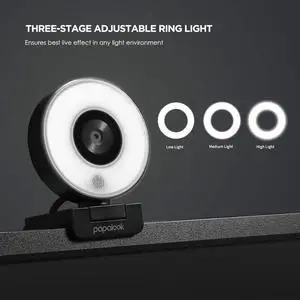 Live Streaming Webcam, PA552 1080P Gaming StreamCam with Studio-Like Ring Light, Dual Microphones and Tripod for Twitch, Xbox One, OBS