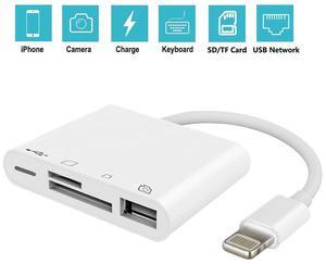 4 in 1 SD TF Card Reader Compatible iPhone iPad iPod,USB OTG Camera Connection Kit SD T-Flash Card Reader Work with Hubs Keyboards Audio/MIDI Interfaces Ethernet Adapter (White)