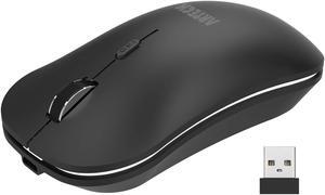 2.4G Wireless Mouse with Nano USB Receiver Ergonomic Design Silent Clicking for Computer/Desktop/PC/Laptop and Windows 10/8/7 Build in Rechargeable Battery - Black