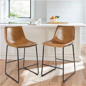 BOSSIN 26 inch Bar Stools Set of 2,Counter Height Bar Stools with Back, Modern PU Leather Stools with Metal Leg and Footrest,Dining Chairs for Kitchens Island,Armless Pub Stools for Rustic Bar