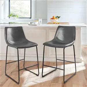 BOSSIN 26 inch Bar Stools Set of 2,Counter Height Bar Stools with Back, Modern PU Leather Stools with Metal Leg and Footrest,Dining Chairs for Kitchens Island,Armless Pub Stools for Rustic Bar