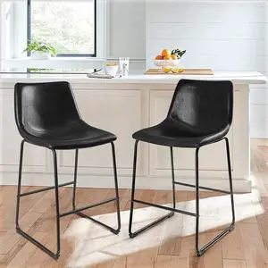 BOSSIN 26 inch Bar Stools Set of 2,Counter Height Bar Stools with Back, Modern PU Leather Stools with Metal Leg and Footrest,Dining Chairs for Kitchens Island,Armless Pub Stools for Rustic Bar