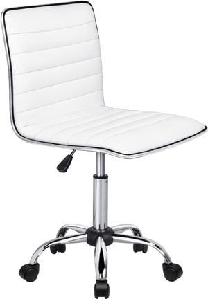 BOSSIN Office Desk Chair, Adjustable Task Chair, Low Back Faux Leather Ribbed Swivel Chair, Armless Home Rolling Chair Retro with Wheels, Vanity Chair