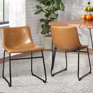 BOSSIN Modern PU Leather Armless Dining Chairs Set of 2,18 Inch Kitchen Counter Height Bar Stools with Back,Mid Century Industrial stools with Metal Leg,Suitable for Island Dining Room