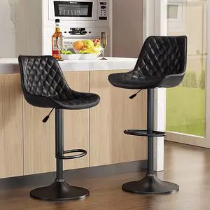 BOSSIN Bar Stools Set of 2,Counter Heigh Faux Leather Adjustable Bar Stools with Back,Modern Swivel Armless Bar Chair for Kitchen Island,Dining Stools with 350 LBS Capacity