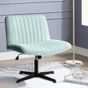 BOSSIN Armless Office Desk Chair No Wheels for Girl Women,Fabric Padded Modern Swivel Vanity Chair,Height Adjustable Wide Seat Computer Task Chair for Home Office,Mid Back Accent Chair