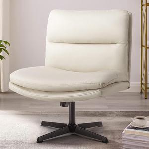 BOSSIN Armless Office Desk Chair No Wheels,PU Leather Criss Cross Legged Chair for Home Office,Modern Swivel Vanity Chair,Mid-Back Computer Chair,Height Adjustable Wide Seat Task Chair