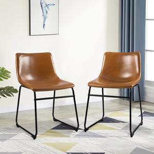 BOSSIN Modern PU Leather Armless Dining Chairs Set of 2,18 Inch Kitchen Counter Height Bar Stools with Back,Mid Century Industrial stools with Metal Leg,Suitable for Island Dining Room