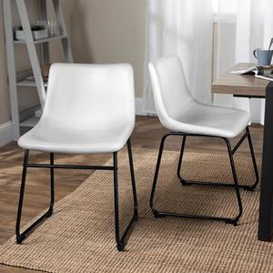 BOSSIN 18 inch Bar Stools Set of 2,Counter Height Bar Stools with Back, Modern PU Leather Stools with Metal Leg and Footrest (White, 2 PCs 18" Dining Chairs)